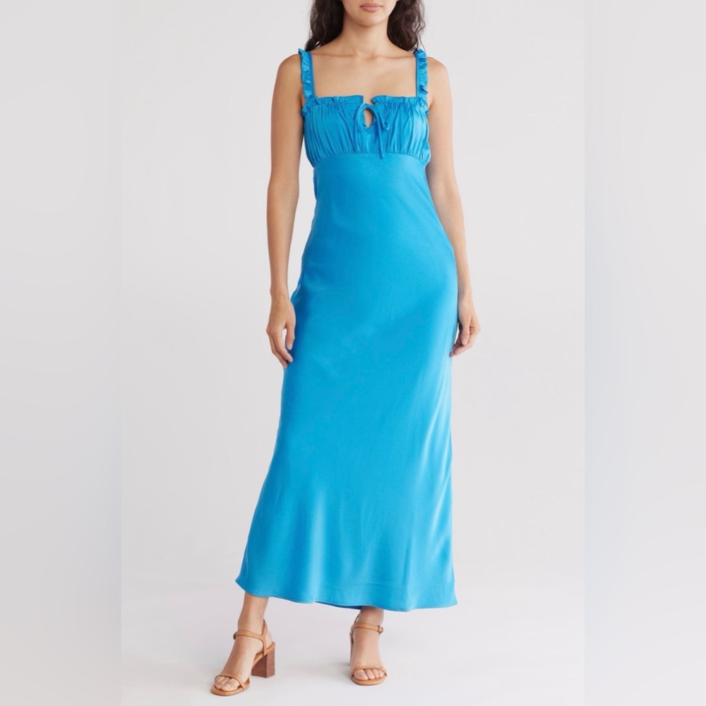 Wayf Blue Gathered Empire‎ Waist Maxi Slip Dress
